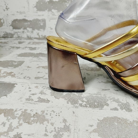 New Farm Rio  Block Heel Slide Gold Silver Strappy Sandal D1014 - Picture 4 of 13